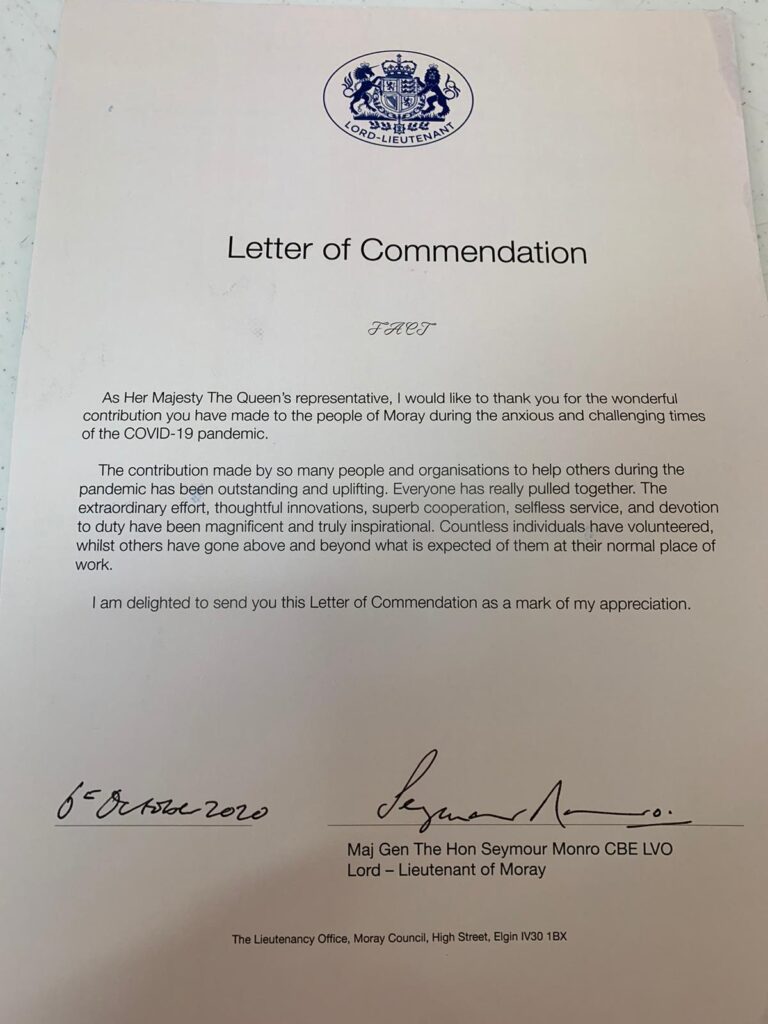 Letter Of Commendation Forres Area Community Trust